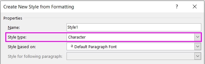 create a character style dialog word