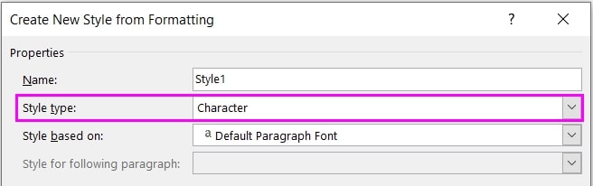 create a character style dialog word