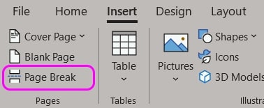 add page break in word